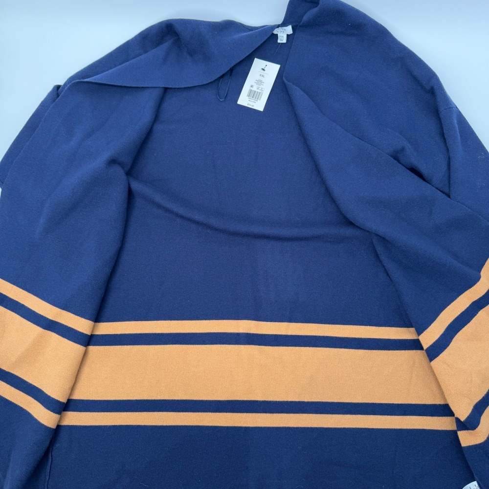 NWT Women's XXL Navy Camel Stripe Long Duster Cardigan Old Money Chic Classic - Picture 6 of 6